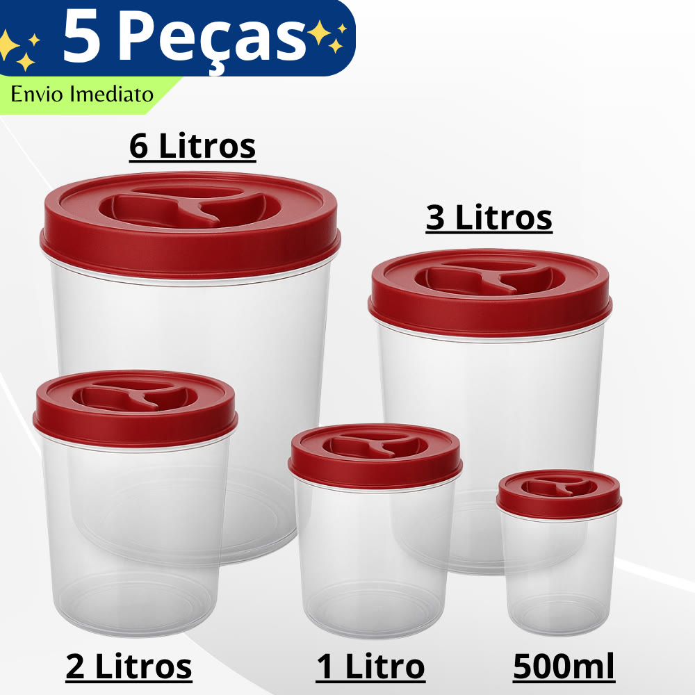 Kit Porta-Mantimentos · 5 Potes Tampa Rosca